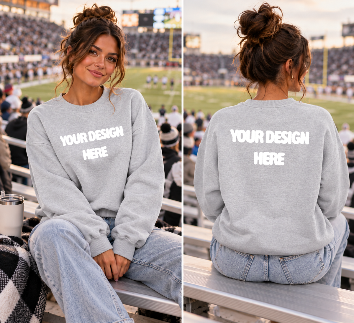 Ash Gray Front|Back Crewneck Mock Up  : PNG