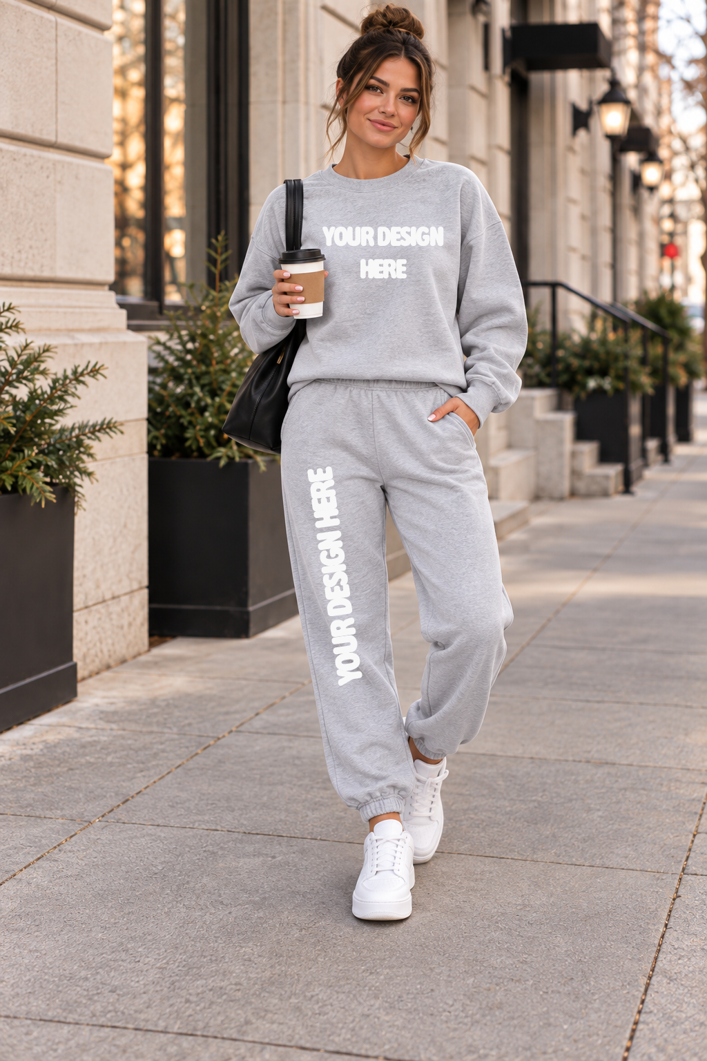 Ash Gray Gildan Crewneck/Joggers Mock Up  : PNG