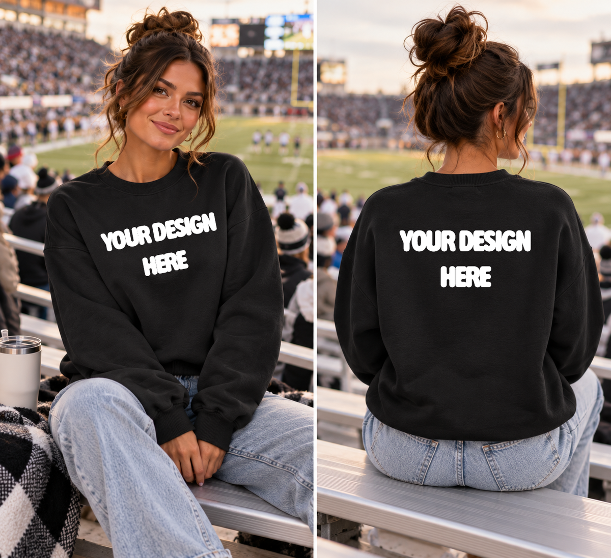 Black Front|Back Crewneck Mock Up  : PNG