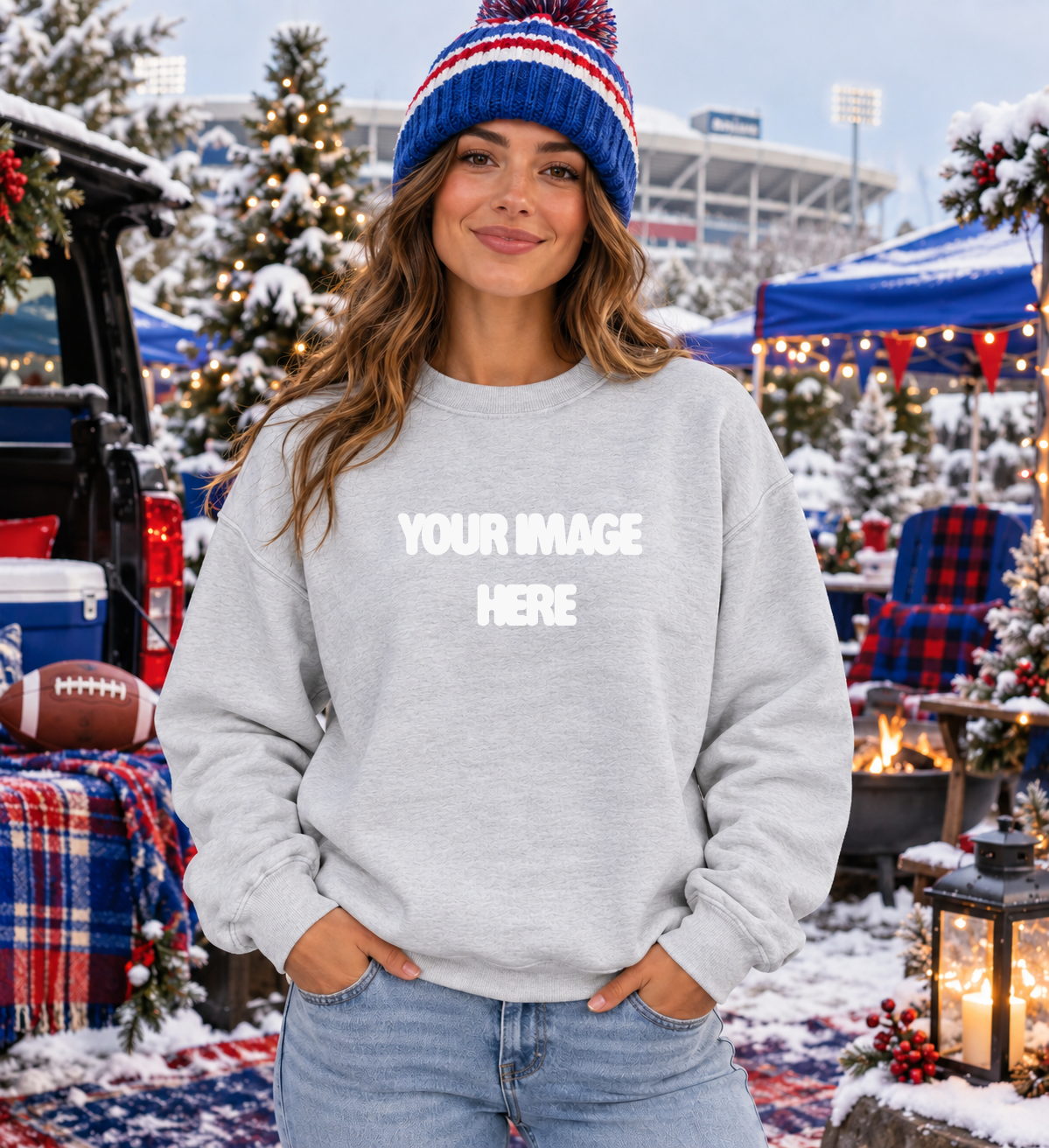 Ash Gray Gildan Crewneck Mock Up |Buffalo Themed Outdoor : PNG