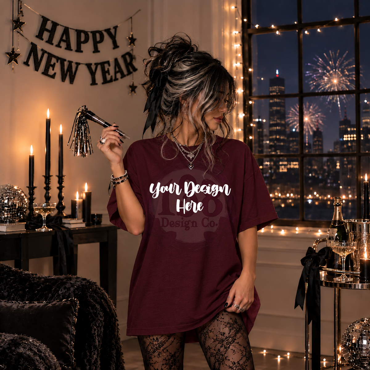 Maroon Tee | NYE | Mock Up : PNG