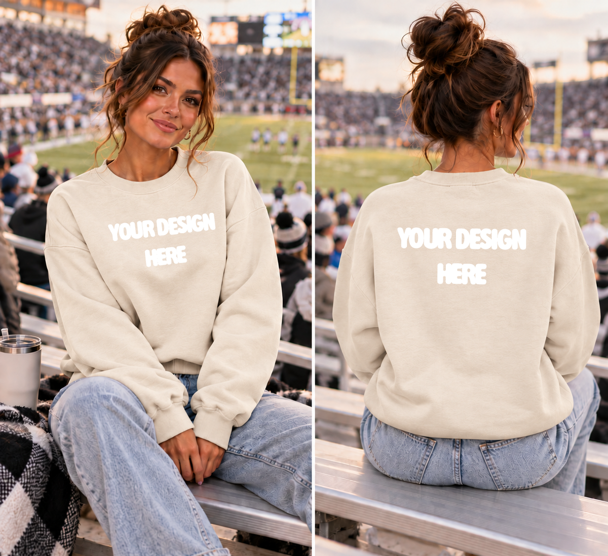 Natural Front|Back Crewneck Mock Up  : PNG