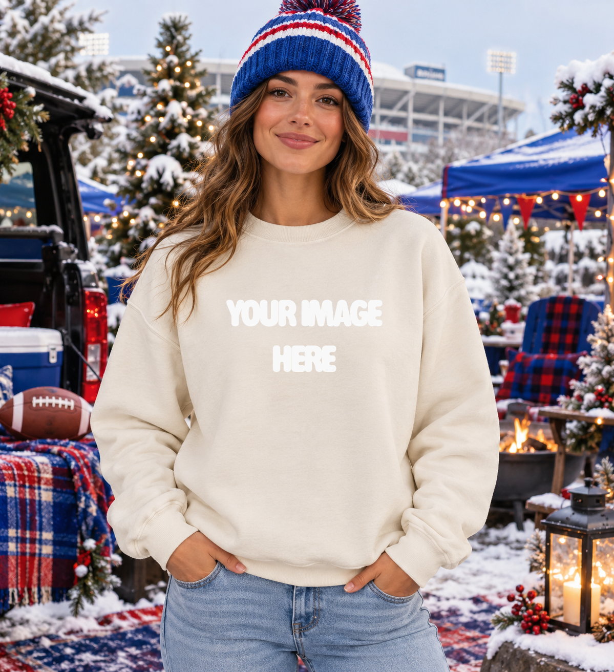 Natural Gildan Crewneck Mock Up |Buffalo Themed Outdoor : PNG