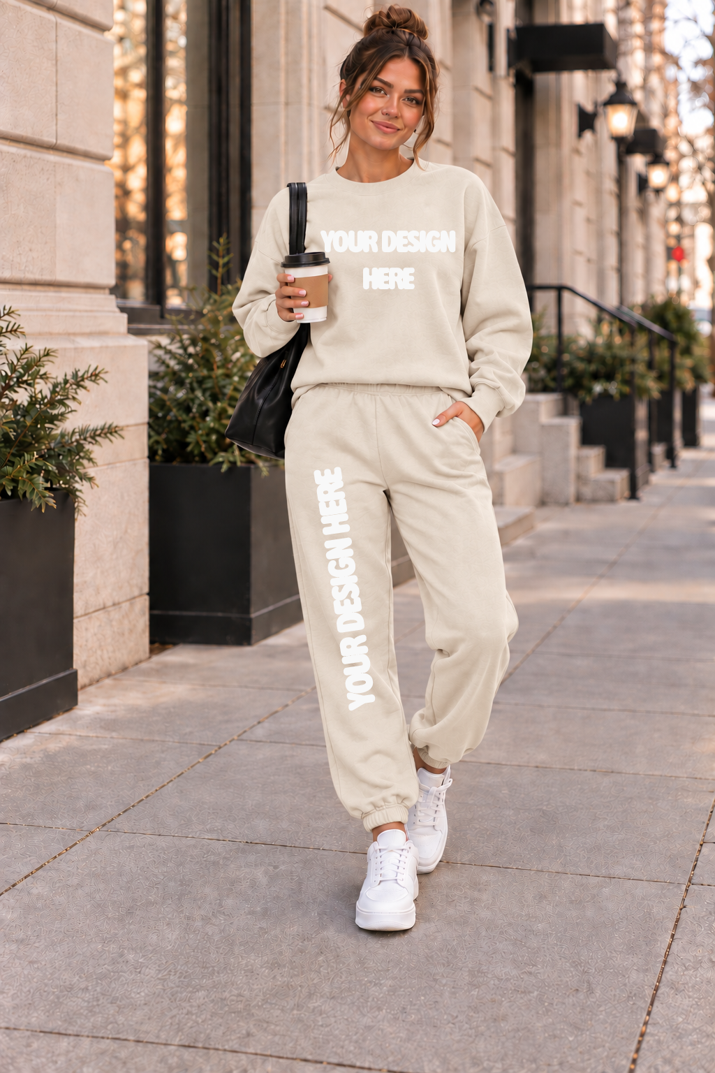 Natural Crewneck/Joggers Mock Up  : PNG