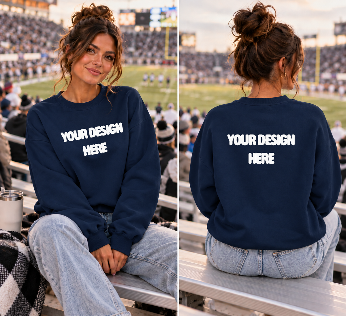 Navy Front|Back Crewneck Mock Up  : PNG
