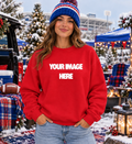 Red Gildan Crewneck Mock Up |Buffalo Themed Outdoor : PNG