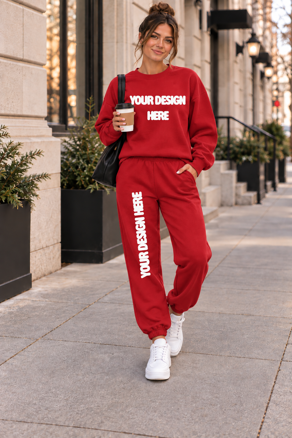 Red Gildan Crewneck/Joggers Mock Up  : PNG