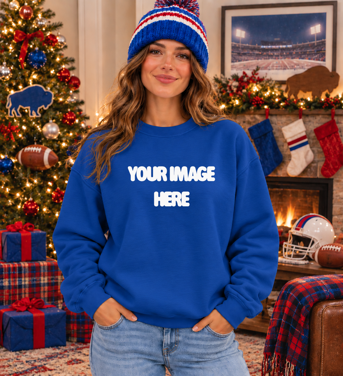 Royal Blue Gildan Crewneck Mock Up |Buffalo Themed Indoor : PNG